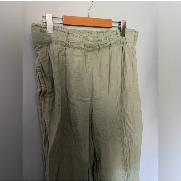 GAP Green Wide Leg Pants Lightweight Linen Blend Large Travel Resort Wear - Picture 3 of 5